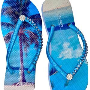 Tropical Flip Flops, Rhinestones, Crystals, Beach Wedding, Pool Party Gift Sz 6